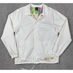 Nike SB Shield Jacket Mens L White Snap Coach Skate Waterproof Streetwear